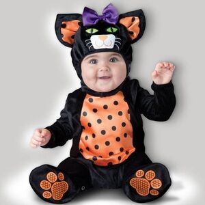 Adorable Mini Meow Black and Orange Cat Costume for Kids 12-18 months NEW!